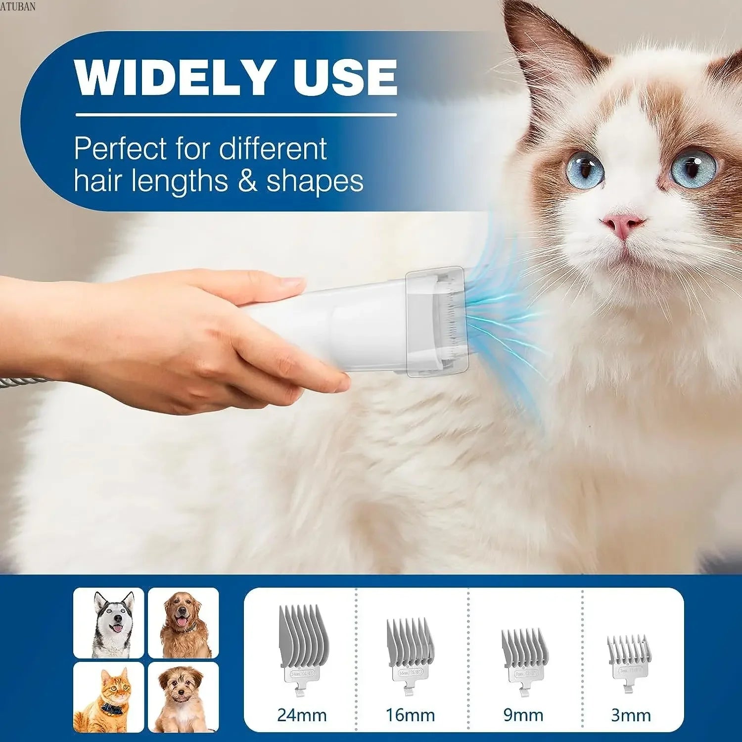 Aspirateur de Toilettage pour Chien – Kit Complet, Réservoir 2.3L, Silencieux - Woofello